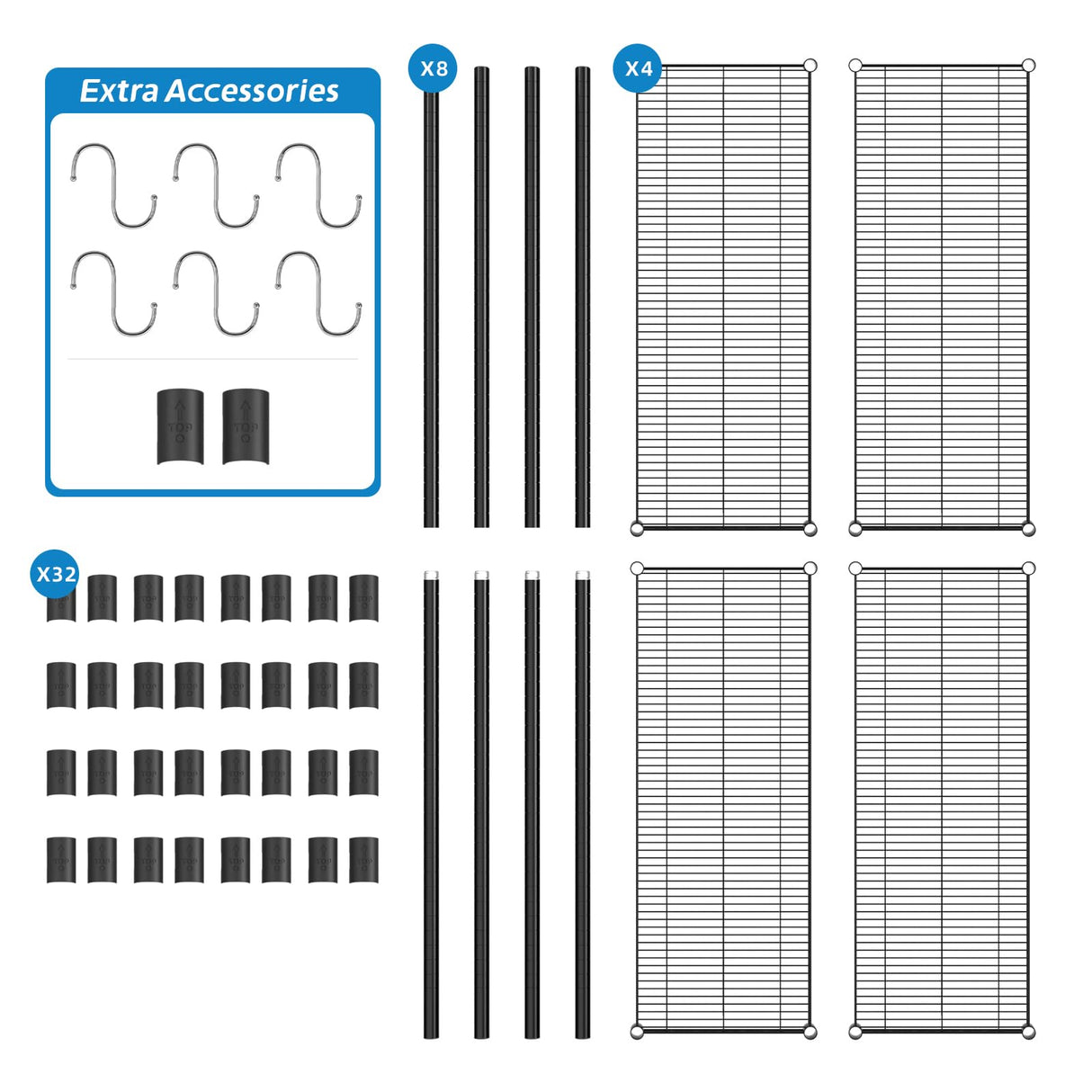 Guan River 4-Shelf Adjustable Metal Shelf Wire Shelving Unit Heavy Duty Storage Rack Display Shelf for Office,Kitchen,Bedroom,Bathroom,Laundry,Pantry Basement,Garage(Black,48" L x 18" W x 62" H) Guan River