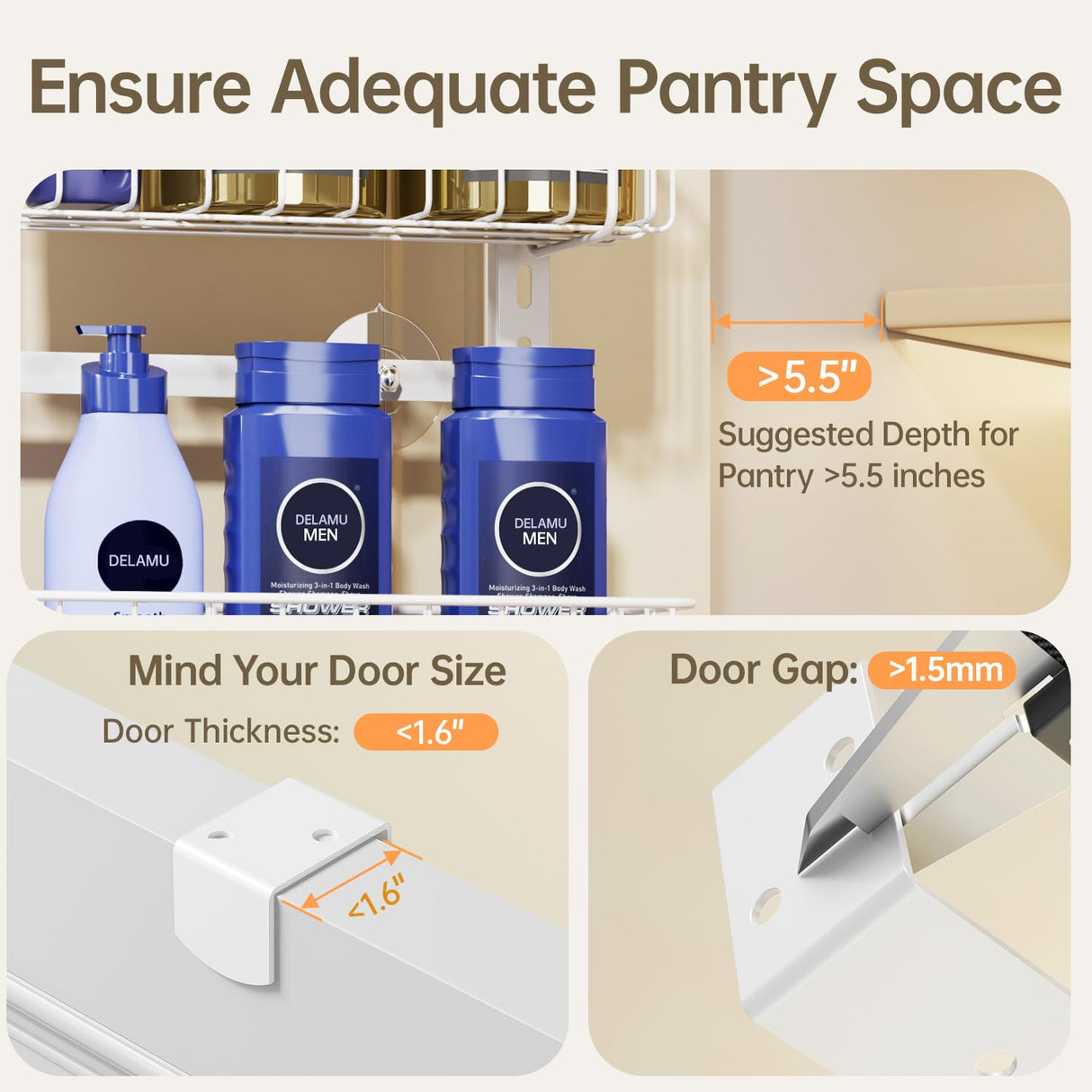 Delamu Adjustable Cabinet Door Organizer, 8-Tier Hanging Spice Rack Organizer, Metal Over the Door Pantry Organizer, Pantry Organizers and Storage Shelves for Kitchen Bathroom Laundry Room, White Delamu