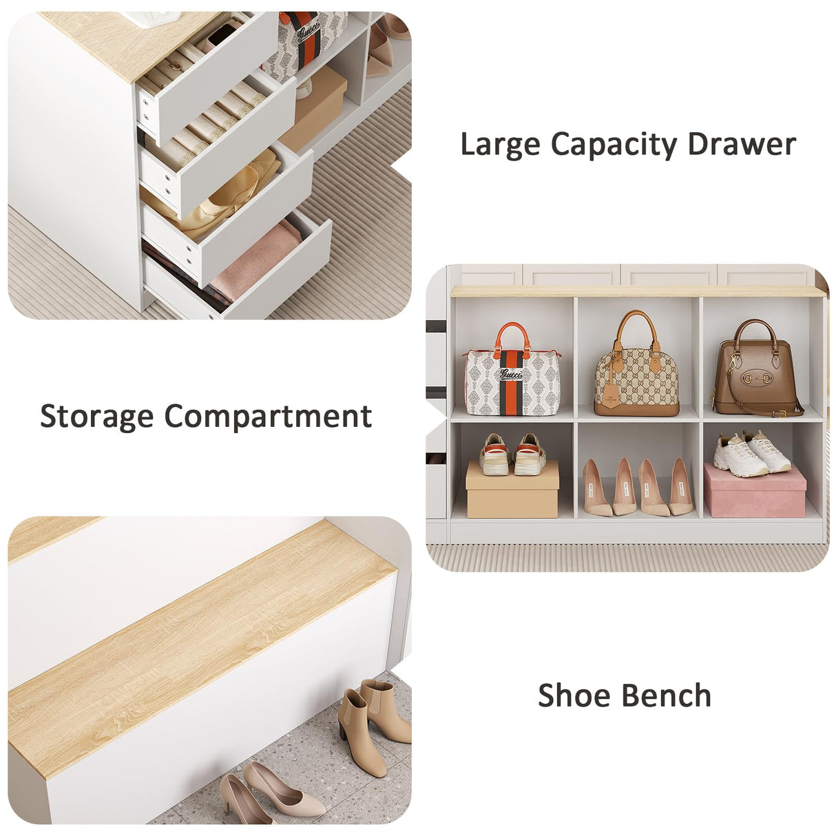 ZORPLIX Display Stand, Closet Island with Drawers, Wardrobe Armoire Island, Bedroom Island with Shoe Bench and Storage Compartment, Island Dresser for Closet, Clothing Store ZORPLIX