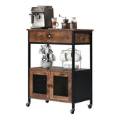 Catrimown Coffee Cart with Storage, Coffee Bar Cabinet on Wheels, Small Microwave Cart with Drawer for Kitchen, Living Room, Rustic Brown Catrimown