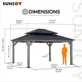 Sunjoy 13 x 15 ft. Wood Gazebo, Outdoor Patio Steel Hardtop Gazebo, Cedar Framed Wooden Gazebo with 2-tier Metal Roof, Suitable for Patios, Lawn and Backyard, Matte Black Roof + Gray Wood Frame Sunjoy