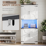 Fameill Farmhouse 71" Tall Kitchen Pantry Storage Cabinet with LED & Charging Station, Modern 4 Doors & Adjustable Shelves for Pantry Living Room Storage Hutch Cabinet, Free Standing Cabinet White Fameill