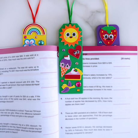 Winlyn 36 Sets Cute Crafts Kits DIY Colorful Whimsical Bookmarks Decorations Art Sets Fruits Sweet Treats Animals Sun Rainbow Foam Stickers for Kids Classroom Activities Reading Rewards Party Favors Winlyn