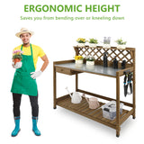 PetsCosset Garden Potting Benches & Tables,Outdoor Wooden Work Station W/Metal Table Top,Drawer,Large Bottom Shelf,Open Shelf Natural Wood-Natural Stained PetsCosset
