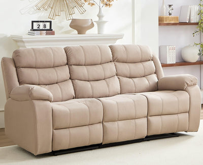 Mjkone Recliner Home Theater Seating, 3 Seater Power Reclining Sofa Chair, Manual Control Recliner Couch with Cup Holders & Flipped Middle Backrest & Table, Modern Couches for Living Room, Beige