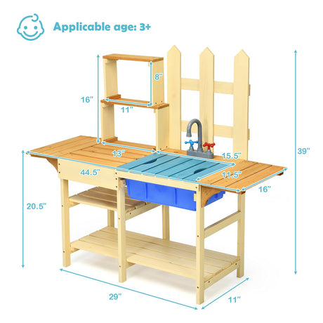 Costzon Wooden Kids Kitchen Playset, Indoor Outdoor Pretend Mud Kitchen Set for Toddler, Play Kitchen Toy w/Simulated Faucet, Shelves, Removable Board, Toy Kitchen Set for Girls & Boys Age 3+ Costzon