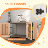 PawHut Dog Crate Furniture Side End Table with Storage, Dog Kennel Furniture Indoor with Double Doors for Medium and Large Dogs, Walnut PawHut