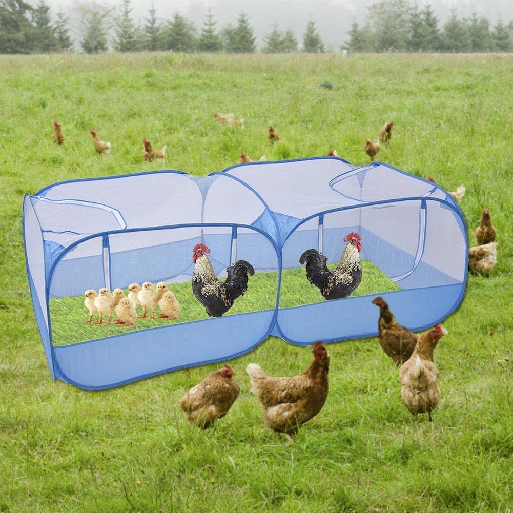 Jhua Pet Playpen for Small Animals, Portable Chicken Run with Cover, Foldable Chicken Coop Outdoor, Play Pens for Small Pets with Transparent Mesh Walls for Chicken Duck Puppy Cat Rabbit (Blue) Jhua