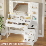 Tiptiper Makeup Vanity with Lights, Vanity Desk with Charging Station, White Vanity Table with 10 Light Bulbs Mirror & 3 Lighting Modes, Makeup Desk with Drawers, Nightstand and Storage Shelves Tiptiper