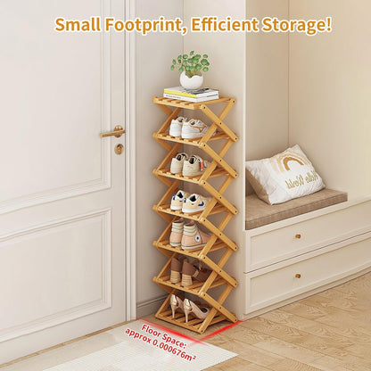 YYW Bamboo Shoe Rack for Entryway,Installation-Free and Foldable Vertical Shoe Storage Organizer,Free Standing Shoe Racks Shelf Closet Shoe Organizer for Living Room (Tawny-3 Layers)