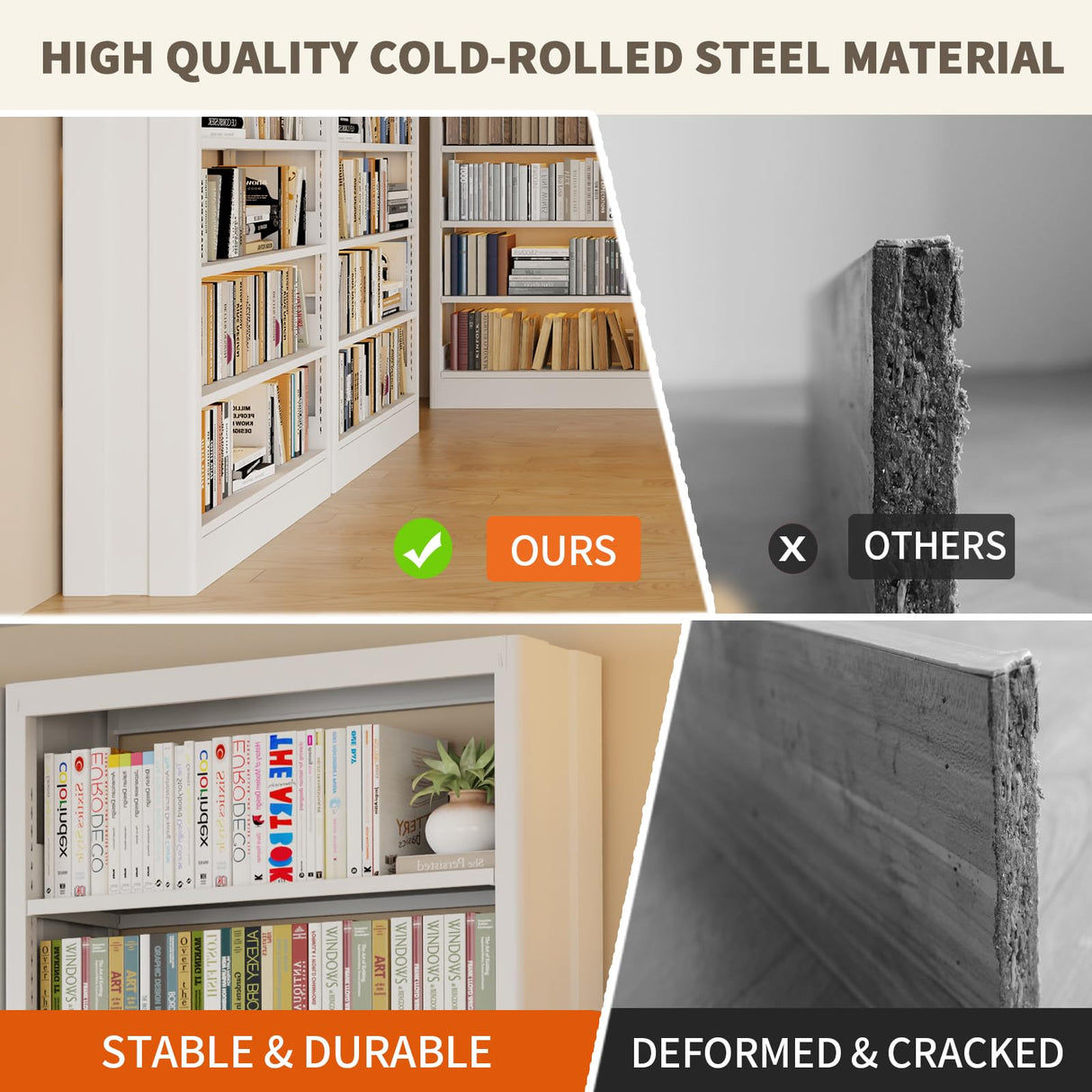 Metal White Bookshelf, 71"H Tall Bookcase with Adjustable Storage Shelves, 5-Tier Heavy Duty Book Shelf, Modern Open Large Book Case for Library, Living Room, Office, including Book Stopper (White) Dyoung