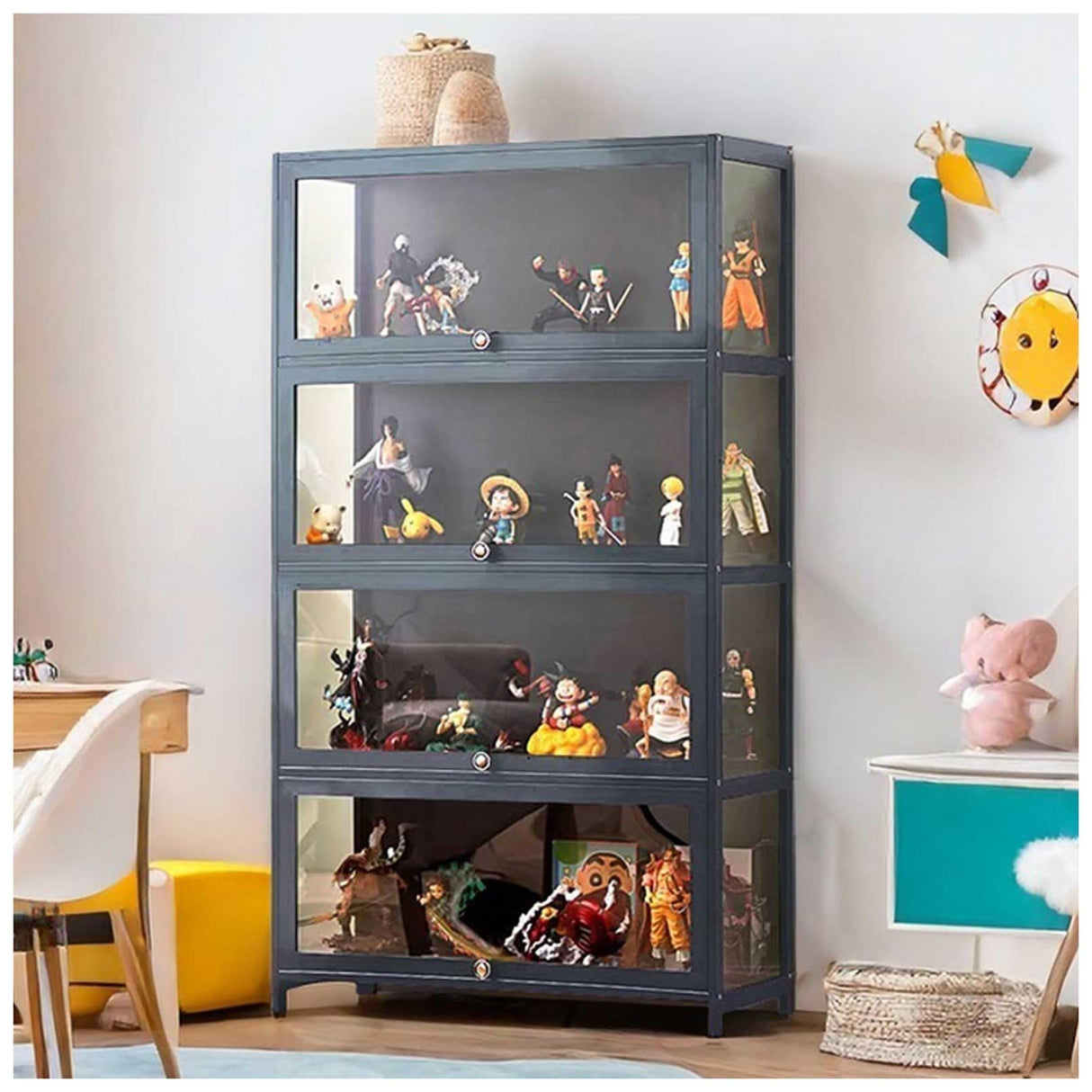 Display Cabinet Curio Cabinet with Acrylic Doors, Figures and Curio Collection Display Case, Floor Standing Clear Showcase for Living Room Bedroom,Gray,L31.5xW12.6xH55.1in Generic