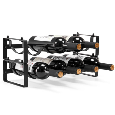 ICOHOT Stackable Wine Rack Countertop, Sturdy Wine Bottle Holder Freestanding for Cabinet, 2 Tier Small Tabletop Wine Holder Stand for Pantry Bar, Wire Wine Bottle Rack Metal Wine Storage Organizers ICOHOT
