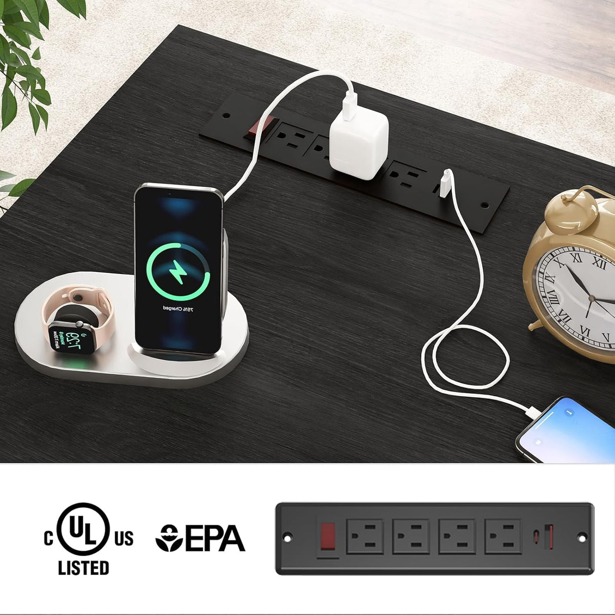 Befrases Farmhouse 47" Executive Desk, Computer Desk with 2 Drawers and Storage Cabinet, Home Office Table with Hutch, Charging Hub, Workspace for Work and Study. Befrases