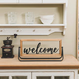 NIKKY HOME Rustic Wooden Home Sign Decorative Cutout Letters Freestanding Block Word Sign Hanging Ornament Table Shelf Decor (Welcome) NIKKY HOME