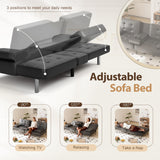 Shahoo Convertible Folding Futon Sofa Bed Sleeper Couch for Living Room Faux Leather Upholstered Loveseat w/Removable Armrests, Metal Legs, 2 Cup Holders, Black Shahoo