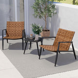 Grand patio Outdoor Bistro Set 3 Pieces Leather-Look Wicker Patio Chairs Set Powder Coated Aluminum Frame with Outdoor Chairs Set of 2 and Side Table for Garden Backyard Balcony Brown Grand patio