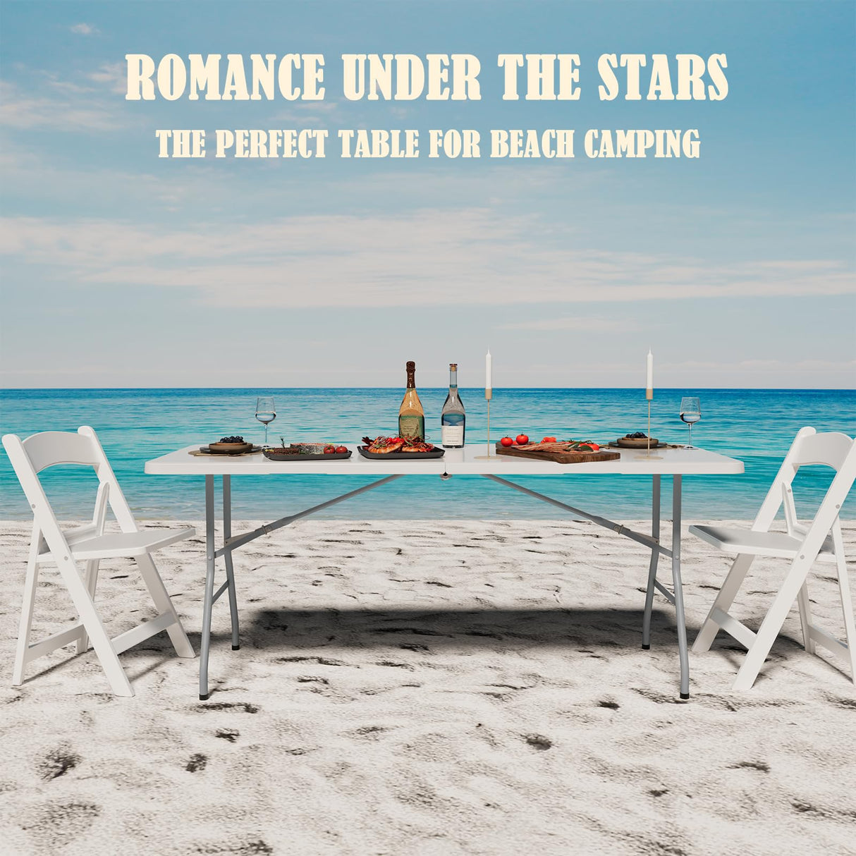 Linkriseed 6FT Folding Picnic Table for Outdoor, Portable, Foldable Table for Camping, Parties, with Carrying Handle (White, 1 Pack) Linkriseed