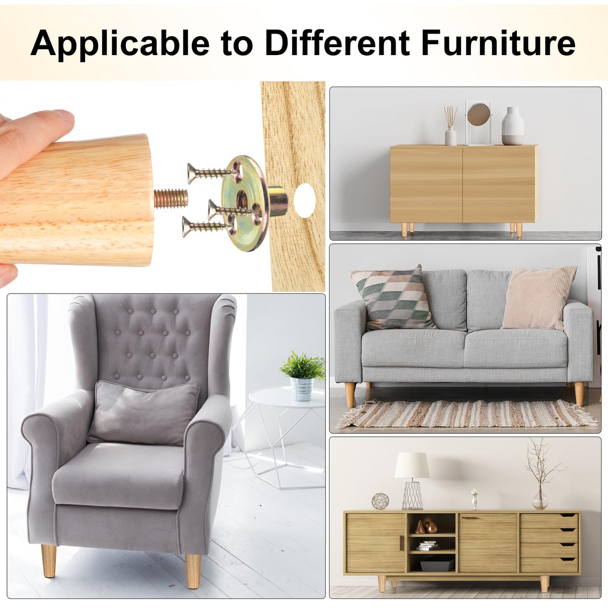 Maitys 4 Inch Round Solid Furniture Legs Furniture Wooden Replacement Chair Feet Dresser Sofa Couch Legs Table Cabinet Footstool DIY Projects for Home(Wood,8 Pcs) Maitys