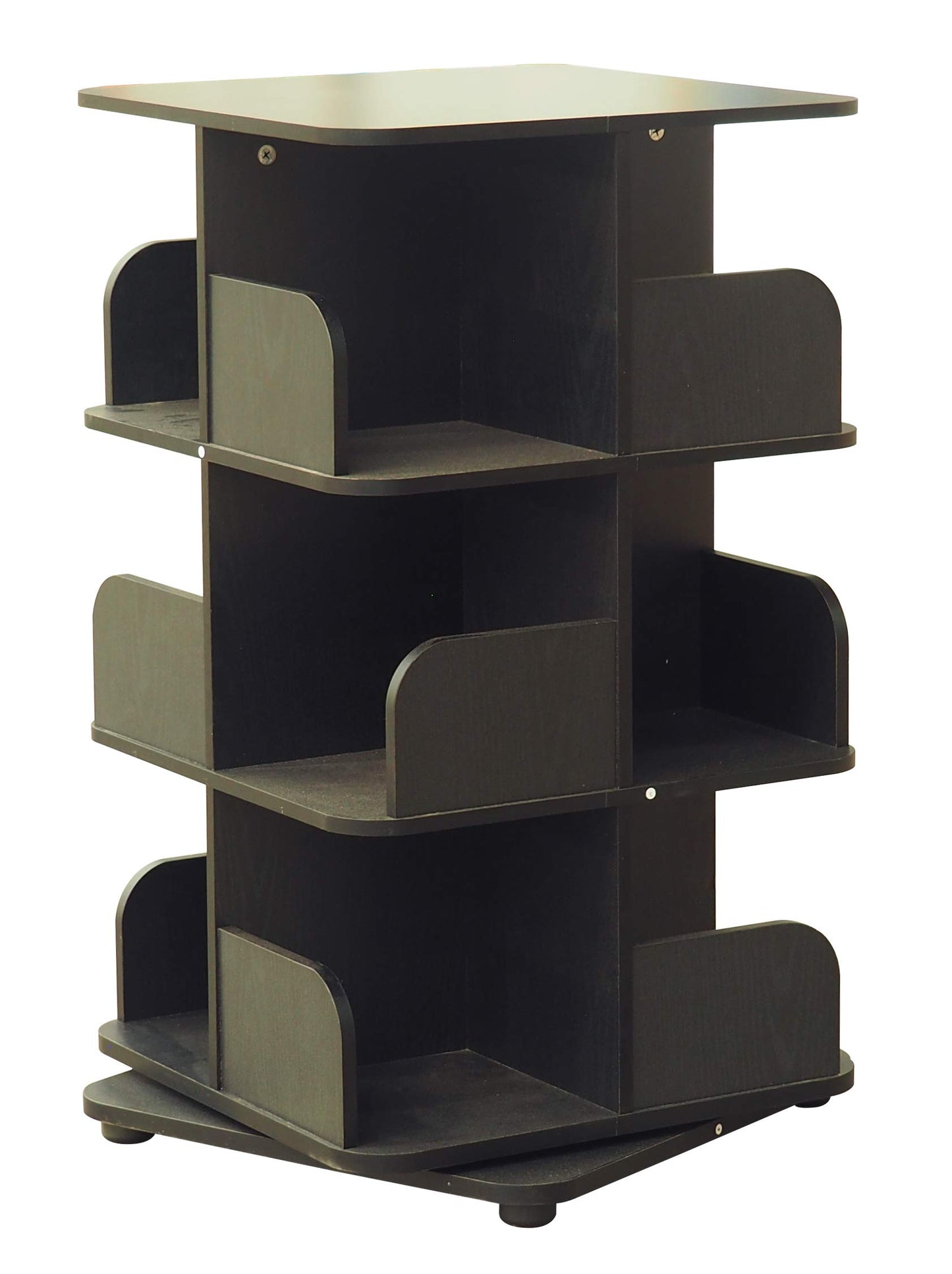 Kings Brand Furniture - Stylish Black 3-Tier Revolving Bookcase and Media Storage Unit - WoodArtSupply