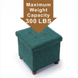 15 Inches Storage Ottoman with Wooden Legs, Cube Foot Rest Stool/Square Footstool Storage for Living Room, Foldable Fabric Ottoman, Comfortable Seat with Lid, Space-Saving Green Ao Lei