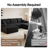 107" Comfy U-Shaped Sectional Modern Boneless Corduroy Couch with Chaise ‌and Ottoman‌ - No Assembly Required! Deep-Seat, Upholstered Modular Cloud Sofa for Living Room, Plush Corduroy Fabric(Black) COZYCC