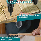 Cordless Power Drill Set with Battery and Charger,21V Cordless Drill Set, 25+3 Torque,2 Variable Speeds Electric Drill Set with 3/8'' Keyless Chuck,LED lights,2 Batteries UIFGVJH