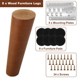 FVIEXE 8 Inches Angled Wood Furniture Legs Set of 8, Wooden Couch Sofa Chair Legs Replacement, Modern Mid Century Furniture Legs for Coffee Table End Table Side Table Night Stand, Slanted FVIEXE