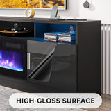 oneinmil 70" Fireplace TV Stand with Power Outlet for TVs Up to 80", Electric Fireplace Entertainment Center with LED Lights & Storage Cabinets, Media Console Table for Living Room, Black oneinmil