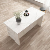 homary 72'' Kitchen Islands with Storage Modern White Kitchen Table with Seating & 3 Drawers Dining Table homary