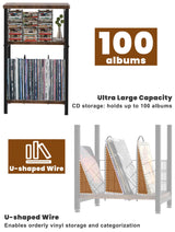 Tuohours Record Player Stand, 3 Tier End Side Table with Vinyl Record Storage Basket, Turntable Table up to 100 Albums Record Shelf Display Holder Cabinet for Living Room, Bedroom, Office Tuohours