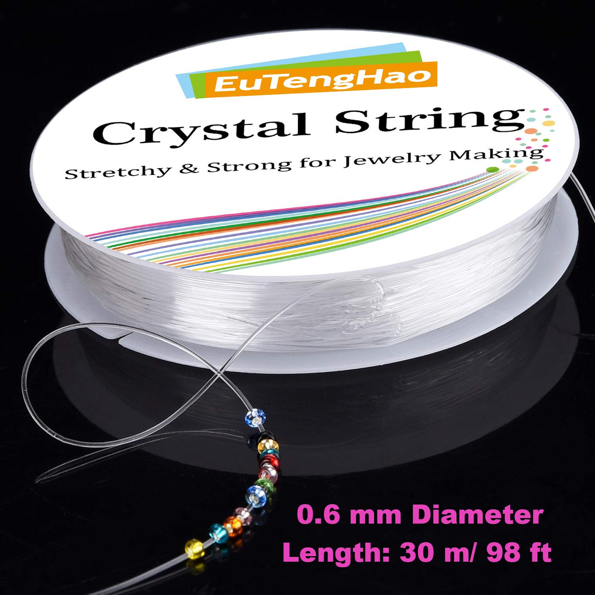 EuTengHao 14400pcs Tube Beads Bugle Glass Seed Beads Small Craft Spacer Beads for DIY Bracelet Necklaces Crafting Jewelry Making Supplies with Two Crystal String (3mm, 600 Per Color, 24 Colors) EuTengHao