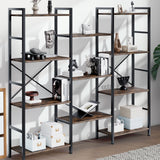 GRUSIGN Triple 4 Tier Book Shelf, Modern Bookcase Shelf, Freestanding Large Display Shelves for Living Room/Office/Garage, Stable Large Bookshelf with Storage for Books/Lego/Plants, Rustic Brown GRUSIGN