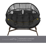 Grand patio Outdoor Modern 2-Seat Wicker Egg Chair with Cushion, Stationary Patio Loveseat Accent Chair, Grey Grand patio