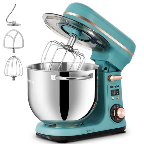 Neretva Stand Mixer, [6.34QT& 6-Speed& 400W] Mixers Kitchen Electric Stand Mixer Lightweight& Large Capacity& LED Display Kitchen Mixer with Whisk, Flat Beater, Dough Hook Neretva