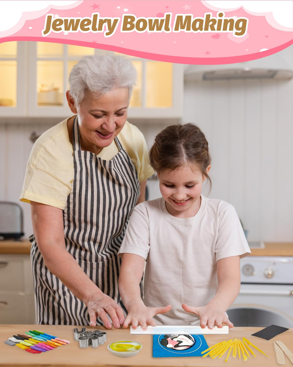 DIY Make Your Own Clay Jewelry Dish Craft Kit for Girls - Jewelry Dish Making Kit, w/24 Color Polymer Clay, 7 Circle Cutters, Rollers,212 pcs Earring Making Tools Arts and Crafts for Kids Ages 8+ Gleamkid