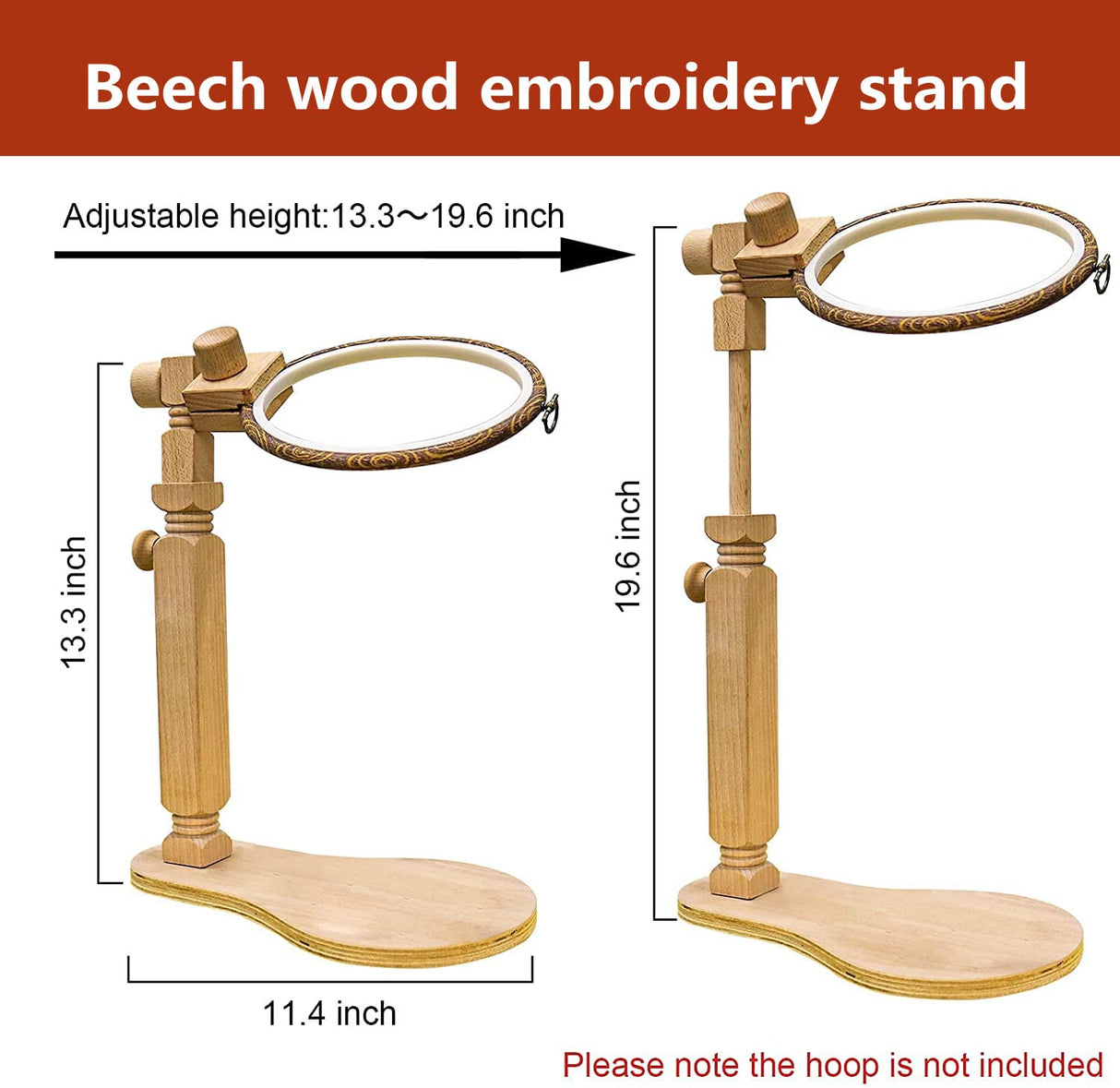 Embroidery Hoop Stand - Rotated Cross Stitch Stand Lap, Easy to Use Natural Beech Wood Embroidery Hoop Holder, Hands Cross Stitch Stand for Art Craft Sewing Needlework Projects guofa