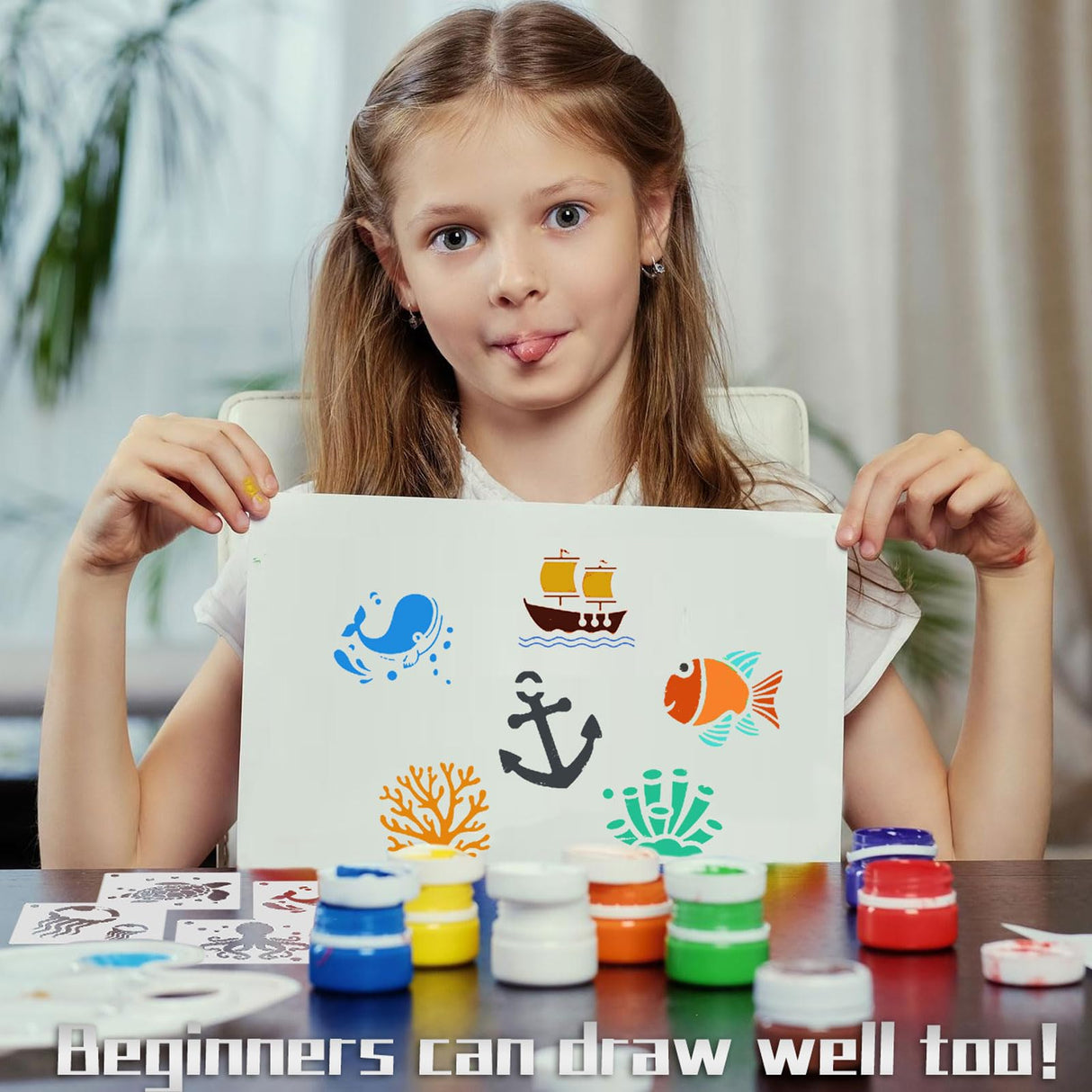 Summer Stencils for Painting, 20PCS 3 Inch Plastic Beach Stencils for Crafts Reusable, Small Stencils for Painting on Wood Canvas Rock, Funny Sea Life Stencils for Home Decor & DIY Projects Felixcraft