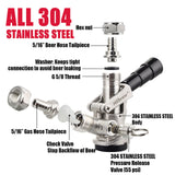 MRbrew All 304 Stainless Steel Keg Coupler, Commercial Sankey Kegerator D System Keg Tap Dispenser for I.D 5/16'' Draft Beer Line Gas Brewing Tubing with Check Valve Sealing Washer Hose Clamp MRbrew