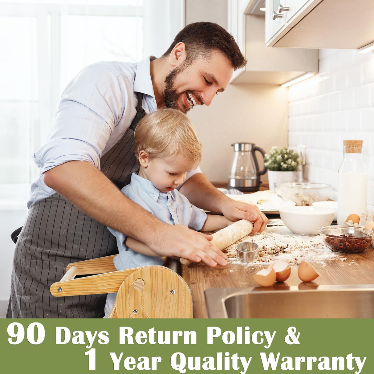 FUNLIO Foldable Kitchen Step Stool with Safety Rails, 3-Level Height Adjustable Toddler Tower for Kids 2-6 Years, Montessori Child Standing Tower for Learning, Easy to Assemble, CPC Approved - Natural FUNLIO