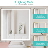 KAI-ROAD White Makeup Vanity Desk with Mirror and Lights, Vanity Set with Chair, Make Up Dresser Table with Drawers and Power Outlet for Girls Bedroom Small Space KAI-ROAD