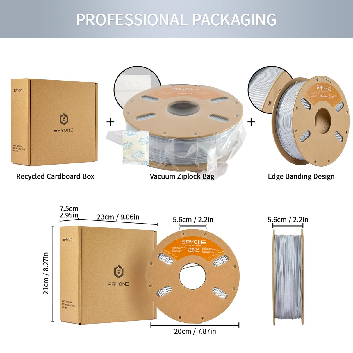 ERYONE Marble PLA Filament 3D Printer Filament 1.75mm +/- 0.03mm Fits for Most FDM 3D Printers, 1KG Cardboard Spool(2.2LBS), Marble ERYONE