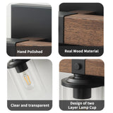 Bathroom Vanity Light Fixtures 4 Lights, Wooden Farmhouse Vanity Lights Rustic Bathroom Lights Over Mirror with Clear Glass Shade Black Industrial Wall Sconce for Bathroom Bedroom Hallway Kitchen GoYeel