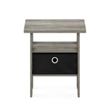 Furinno Andrey End Table / Side Table / Night Stand / Bedside Table with Bin Drawer, French Oak Grey/Black Furinno