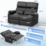 Duitrc Power Loveseat Recliner Sofa, Black PU Leather Zero Gravity Double Reclining RV Couch with USB & Type C Ports, Pillows, Side Pockets, 2 Seater for Living Room Duitrc