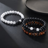 RANKEEF Tiger Eye Bracelet For Men 8MM Natural Stone Beads Bracelet Set Stretch Lava Rock Bracelets Adjustable Black Crystal Beaded Bracelet for Men Women Gifts RANKEEF