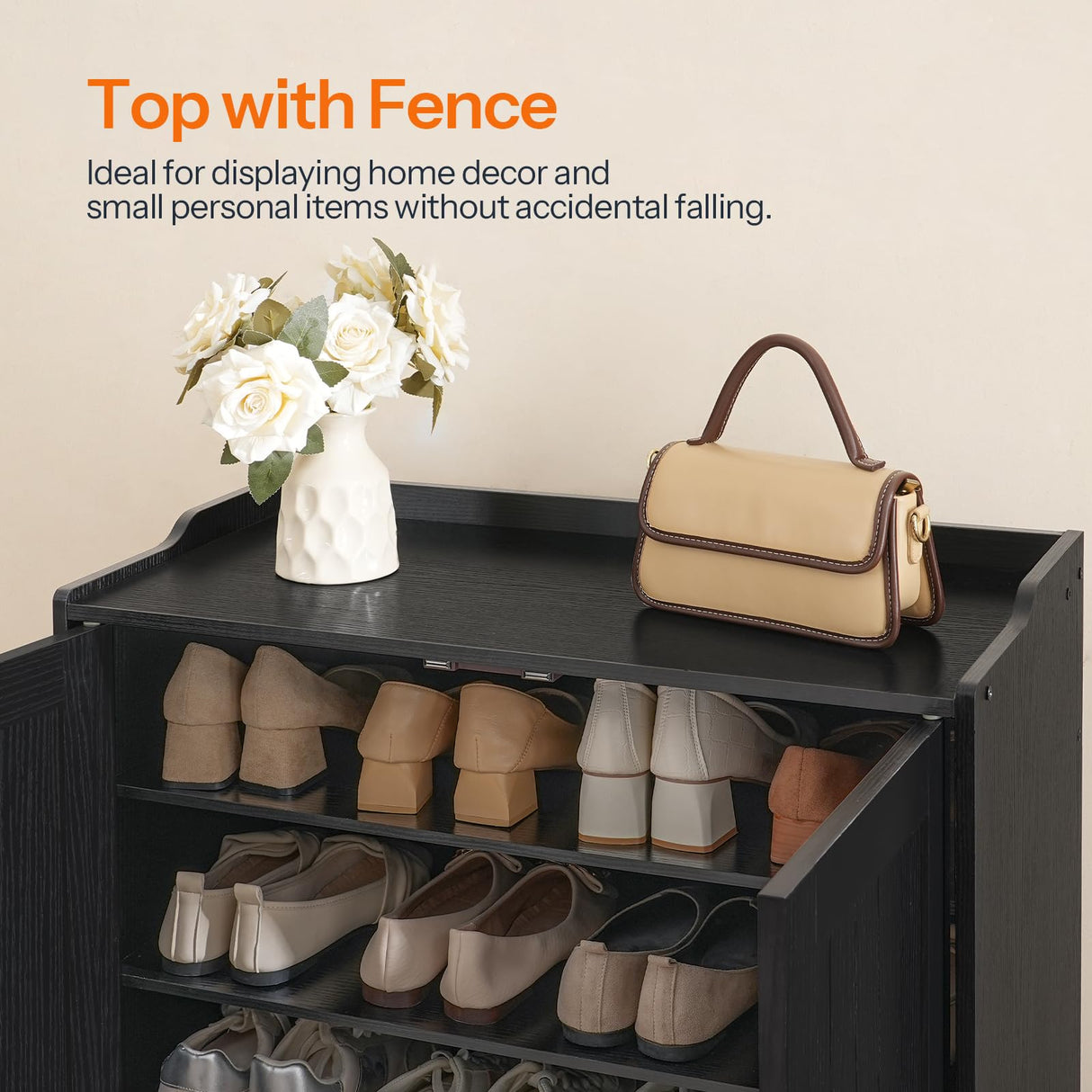 HOOBRO Shoe Cabinet, 5-Tier Shoe Storage Organizer with Doors, Wooden Shoe Cabinet Storage for Entryway, Freestanding Shoe Rack Cabinet with 3 Adjustable Shelves for Hallway, Gold and Black DB41SC01 HOOBRO