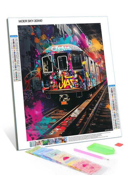 MOER SKY Hip Hop Train Diamond Painting Kits for Adults, Vehicle Diamond Painting Art Kit for Adult, 5D Full Drill Diamond Dots Painting for Beginners Home Wall Decor Gifts 12x16 Inch MOER SKY