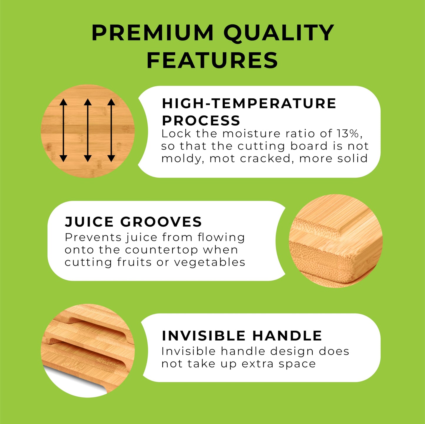 Prosumers Choice Bamboo Cutting Board Set - Chopping Boards for Kitchen Meal Prep - Set of 3 - Built-In Side Handles, Serving Tray, Cheese Platter - Meat Cutting Boards