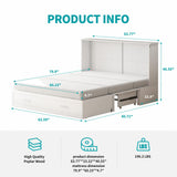 BALUS Murphy Cabinet Bed, Queen Murphy Bed with Charging Station, Tri-fold Memory Mattress, Storage Drawers, Space-Saving Wooden Folding Cube Chest Wall Beds for Living Room and Apartments White BALUS